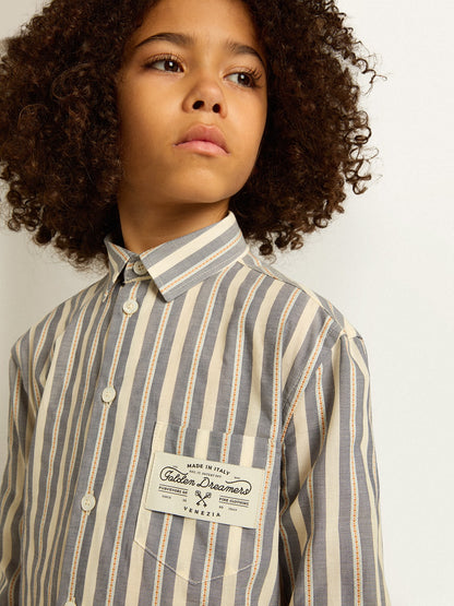 Boys' striped shirt with Golden Dreamers detail on the pocket - Golden Goose Kids
