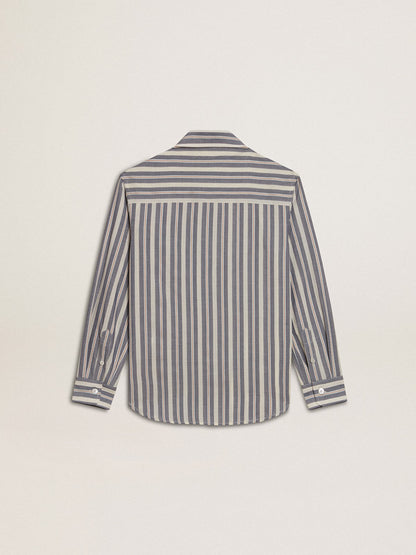 Boys' striped shirt with Golden Dreamers detail on the pocket - Golden Goose Kids