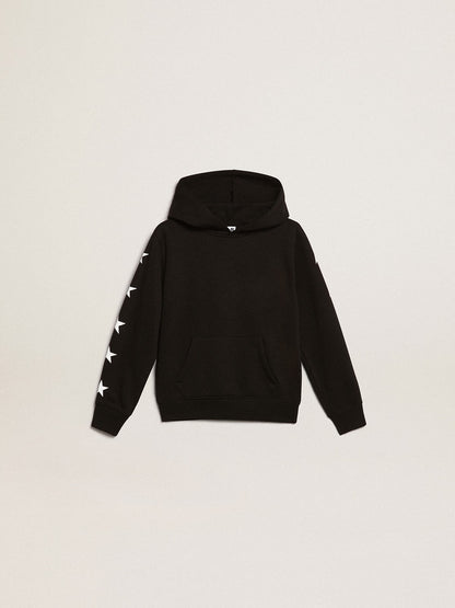 Boys’ hooded sweatshirt in black with contrasting white stars - Golden Goose Kids
