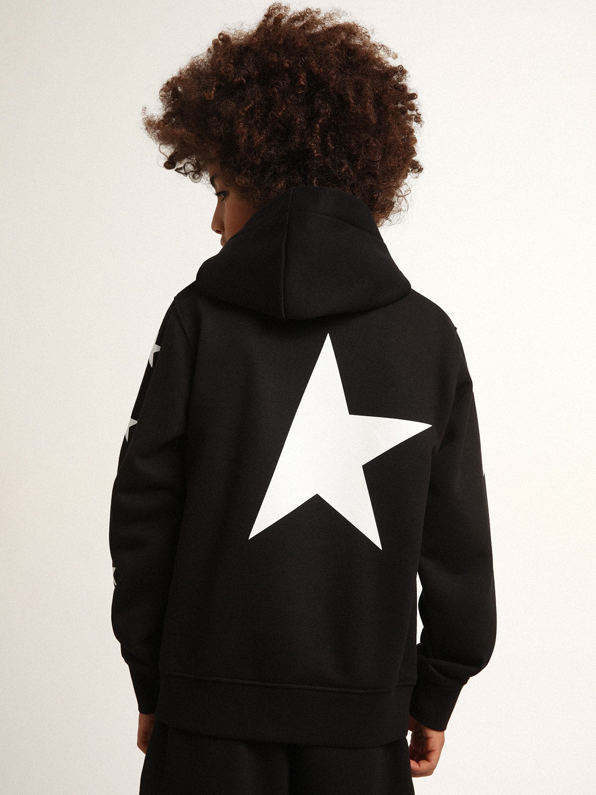 Boys’ hooded sweatshirt in black with contrasting white stars - Golden Goose Kids