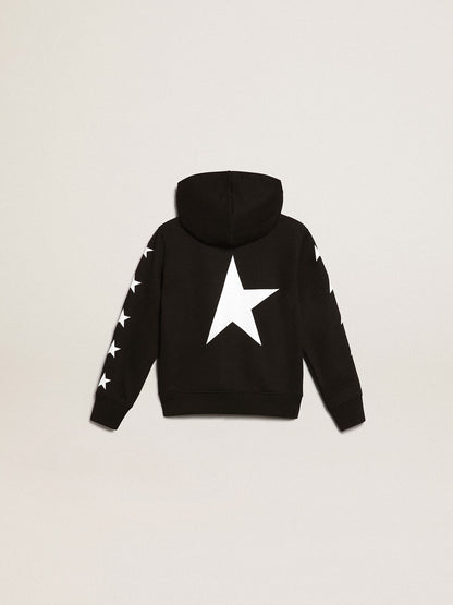Boys’ hooded sweatshirt in black with contrasting white stars - Golden Goose Kids