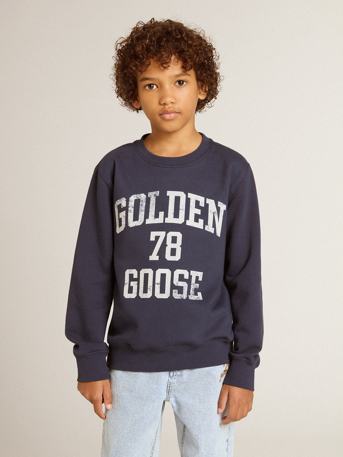 Boys' dark blue sweatshirt with white print - Golden Goose Kids
