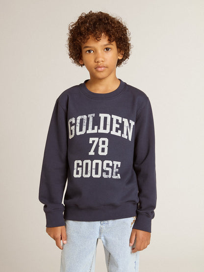 Boys' dark blue sweatshirt with white print - Golden Goose Kids