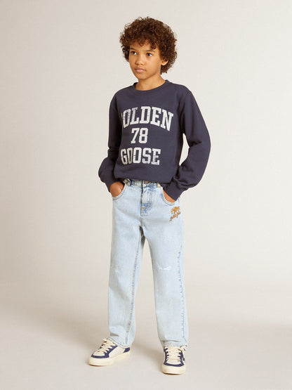 Boys' dark blue sweatshirt with white print - Golden Goose Kids