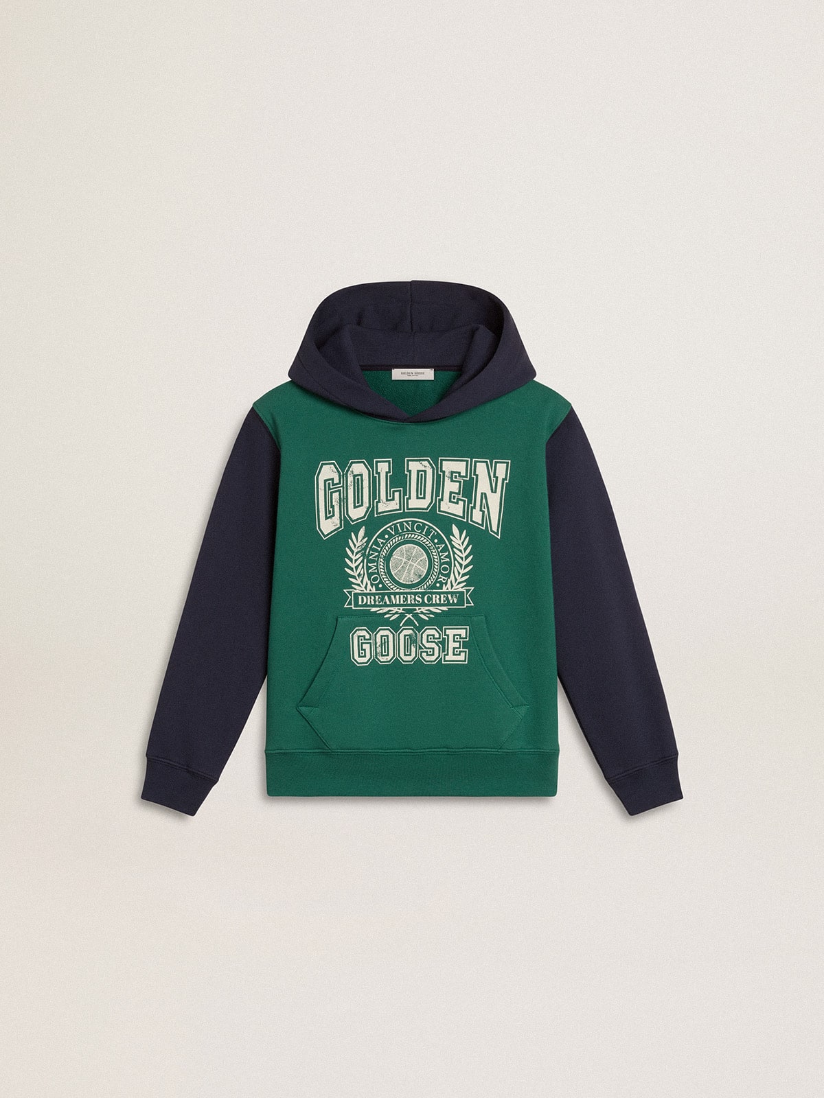 Boys' green and blue sweatshirt with hood and print - Golden Goose Kids