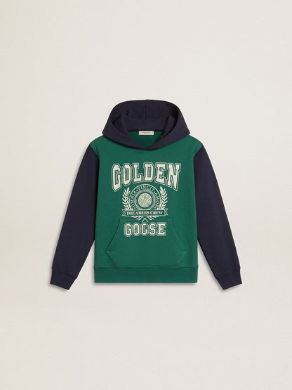 Boys' green and blue sweatshirt with hood and print - Golden Goose Kids