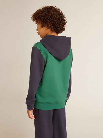 Boys' green and blue sweatshirt with hood and print - Golden Goose Kids