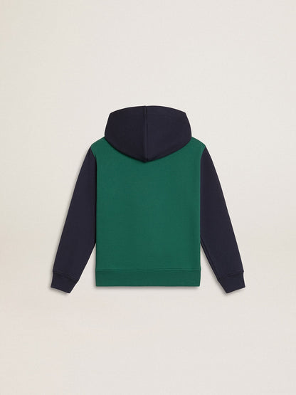 Boys' green and blue sweatshirt with hood and print - Golden Goose Kids