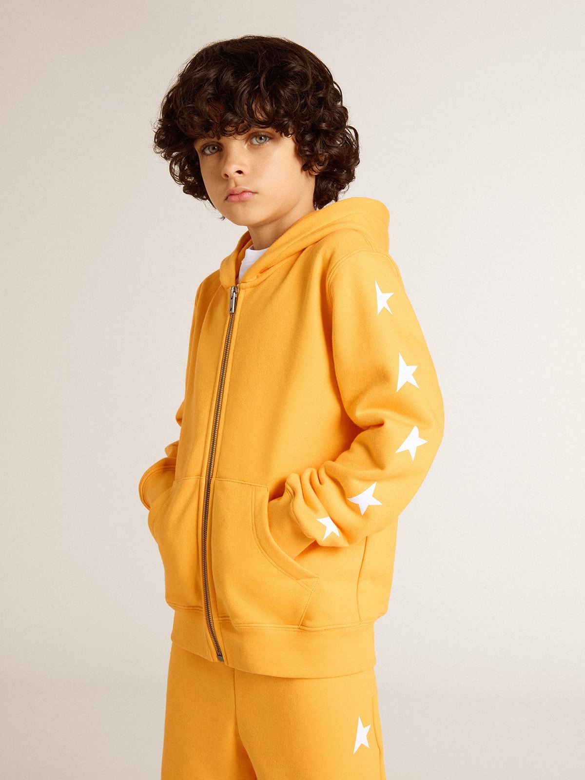 Boys’ orange sweatshirt with zip fastening - Golden Goose Kids
