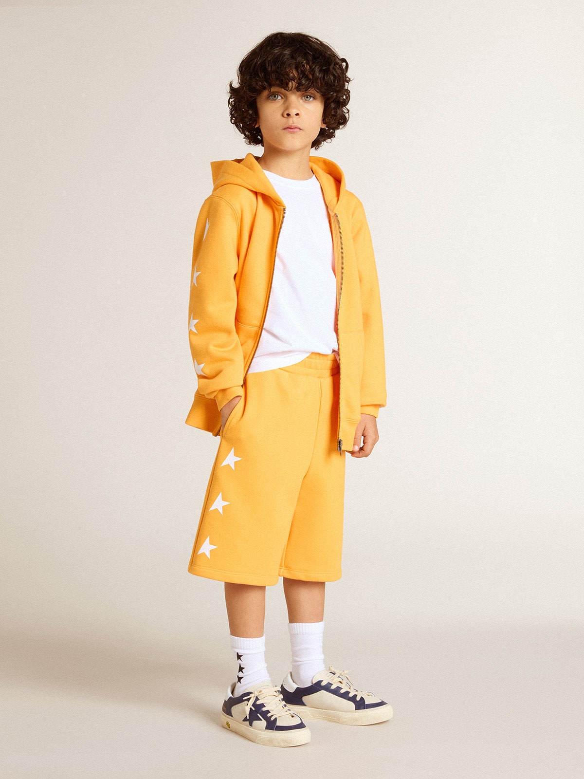 Boys’ orange sweatshirt with zip fastening - Golden Goose Kids
