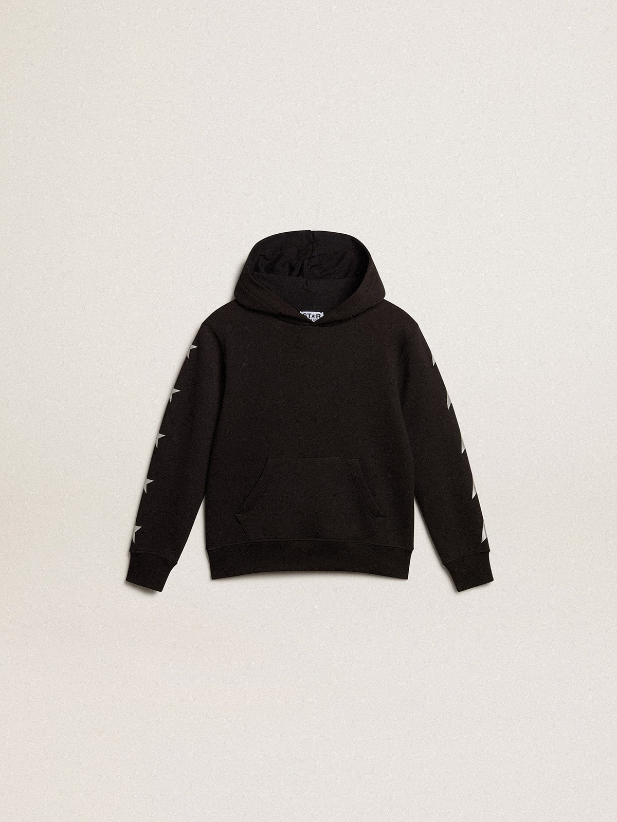 Boys’ hooded sweatshirt in black with contrasting silver stars - Golden Goose Kids