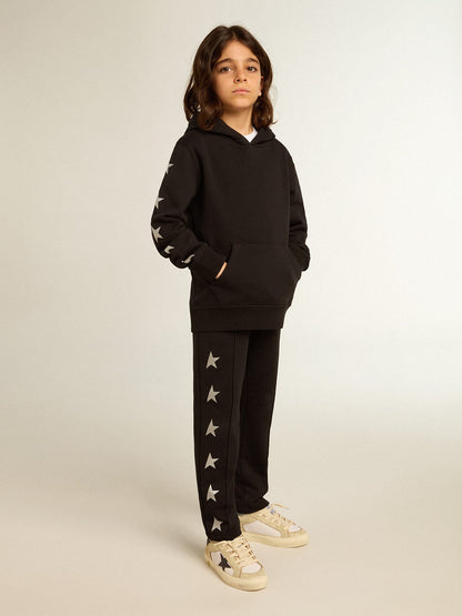 Boys’ hooded sweatshirt in black with contrasting silver stars - Golden Goose Kids