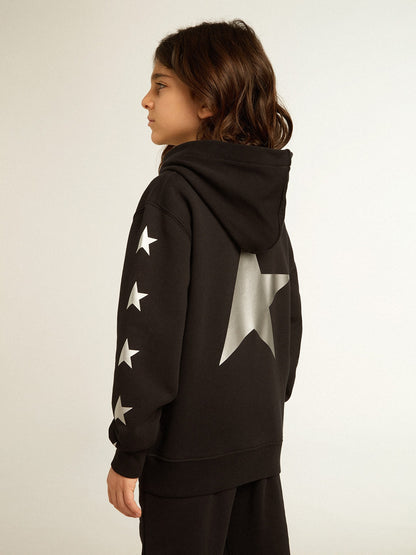 Boys’ hooded sweatshirt in black with contrasting silver stars - Golden Goose Kids