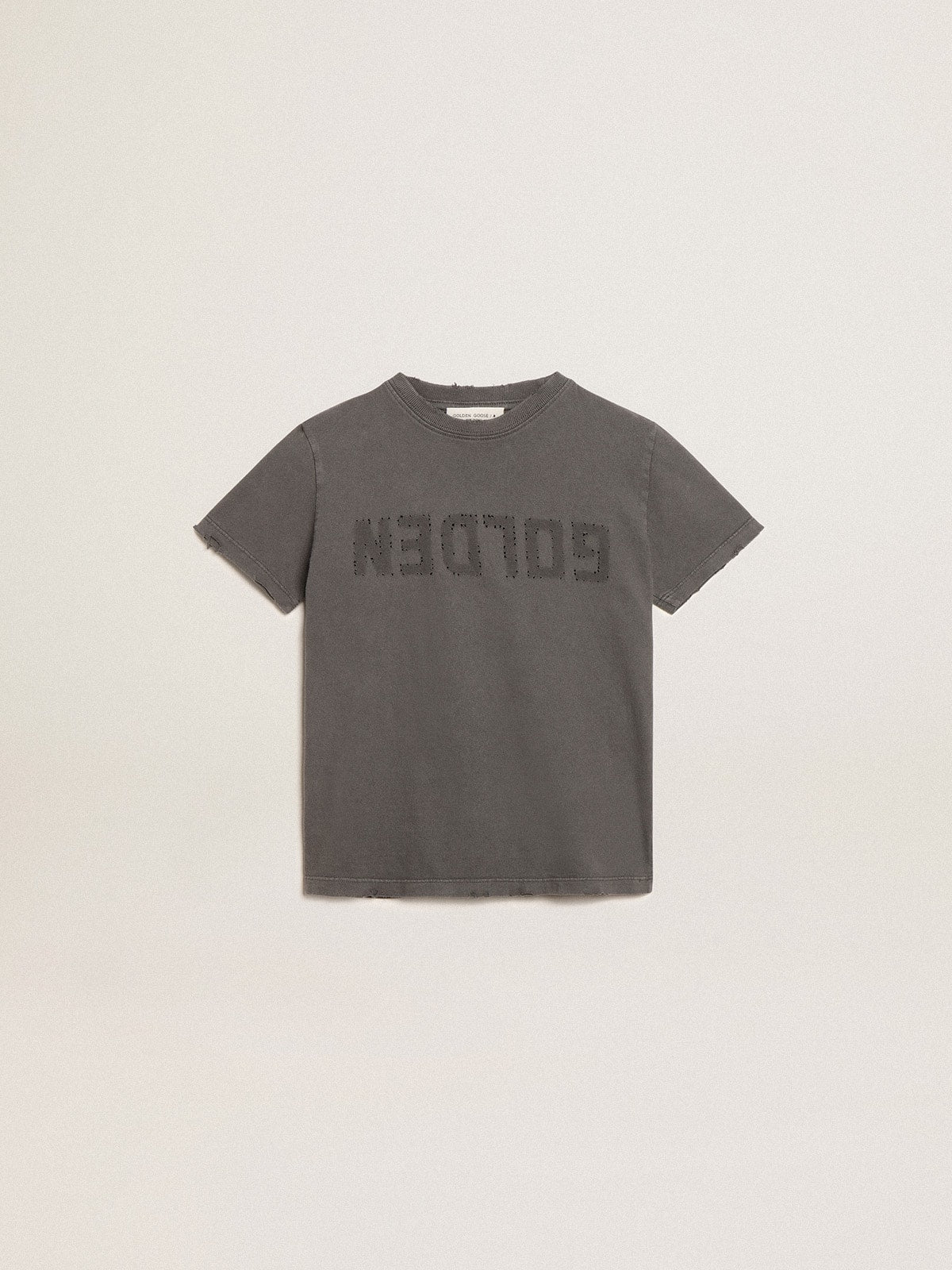Boys’ T-shirt in gray with distressed treatment - Golden Goose Kids