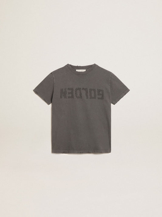Boys’ T-shirt in gray with distressed treatment - Golden Goose Kids