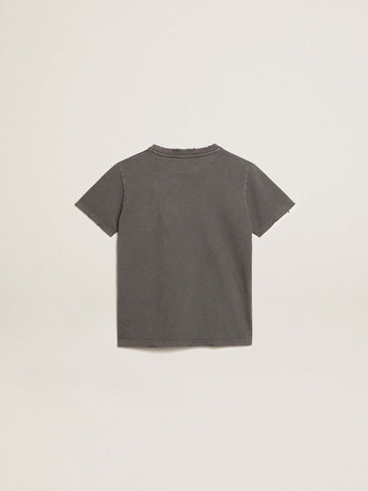 Boys’ T-shirt in gray with distressed treatment - Golden Goose Kids