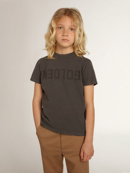 Boys’ T-shirt in gray with distressed treatment - Golden Goose Kids