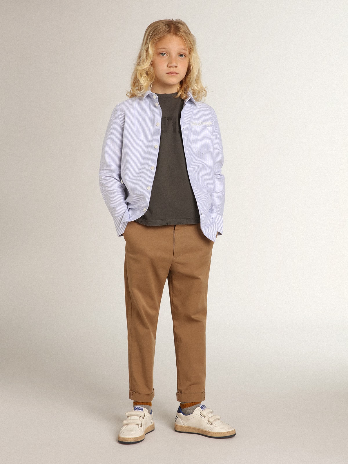 Boys’ T-shirt in gray with distressed treatment - Golden Goose Kids