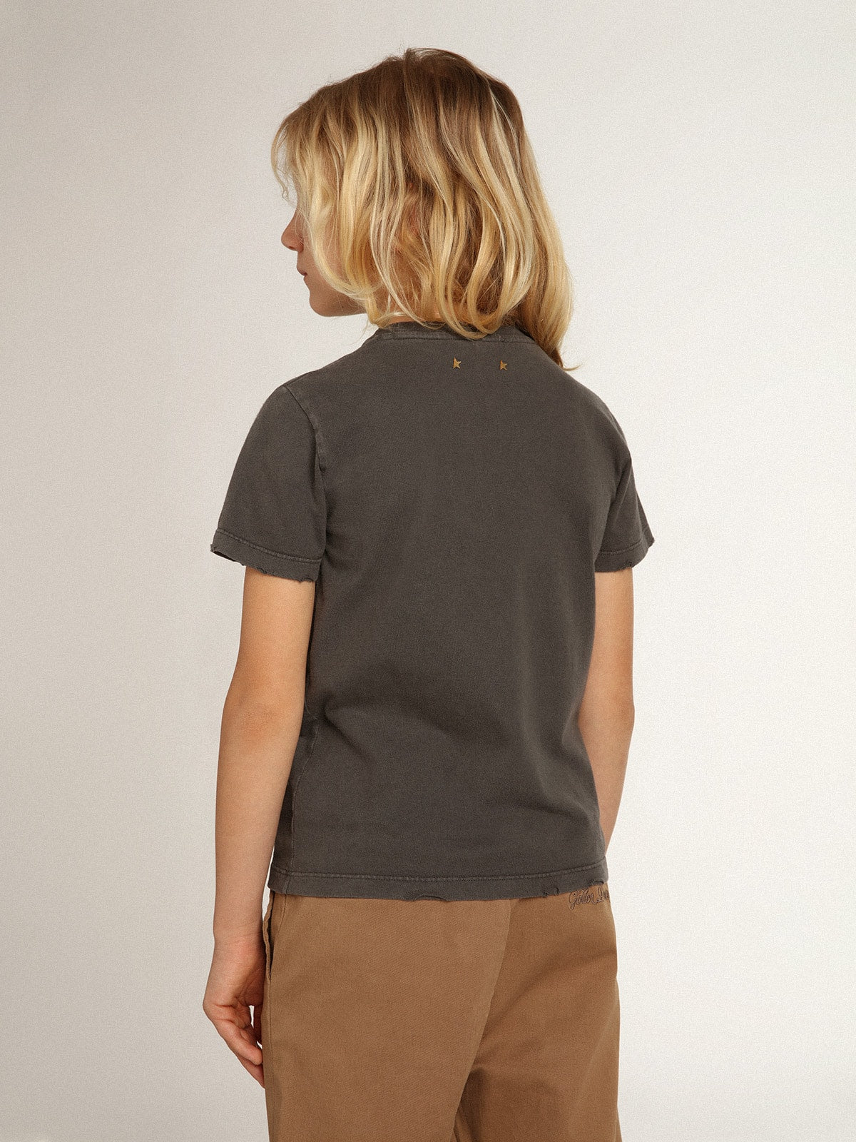 Boys’ T-shirt in gray with distressed treatment - Golden Goose Kids