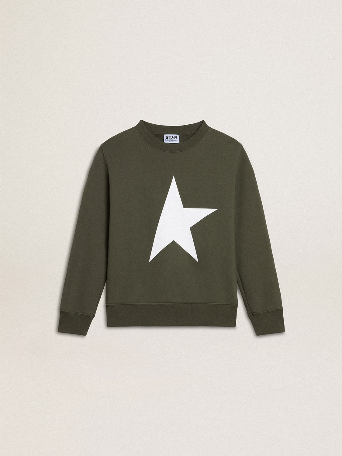 Boys' dark green sweatshirt with white maxi star on the front - Golden Goose Kids