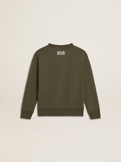 Boys' dark green sweatshirt with white maxi star on the front - Golden Goose Kids