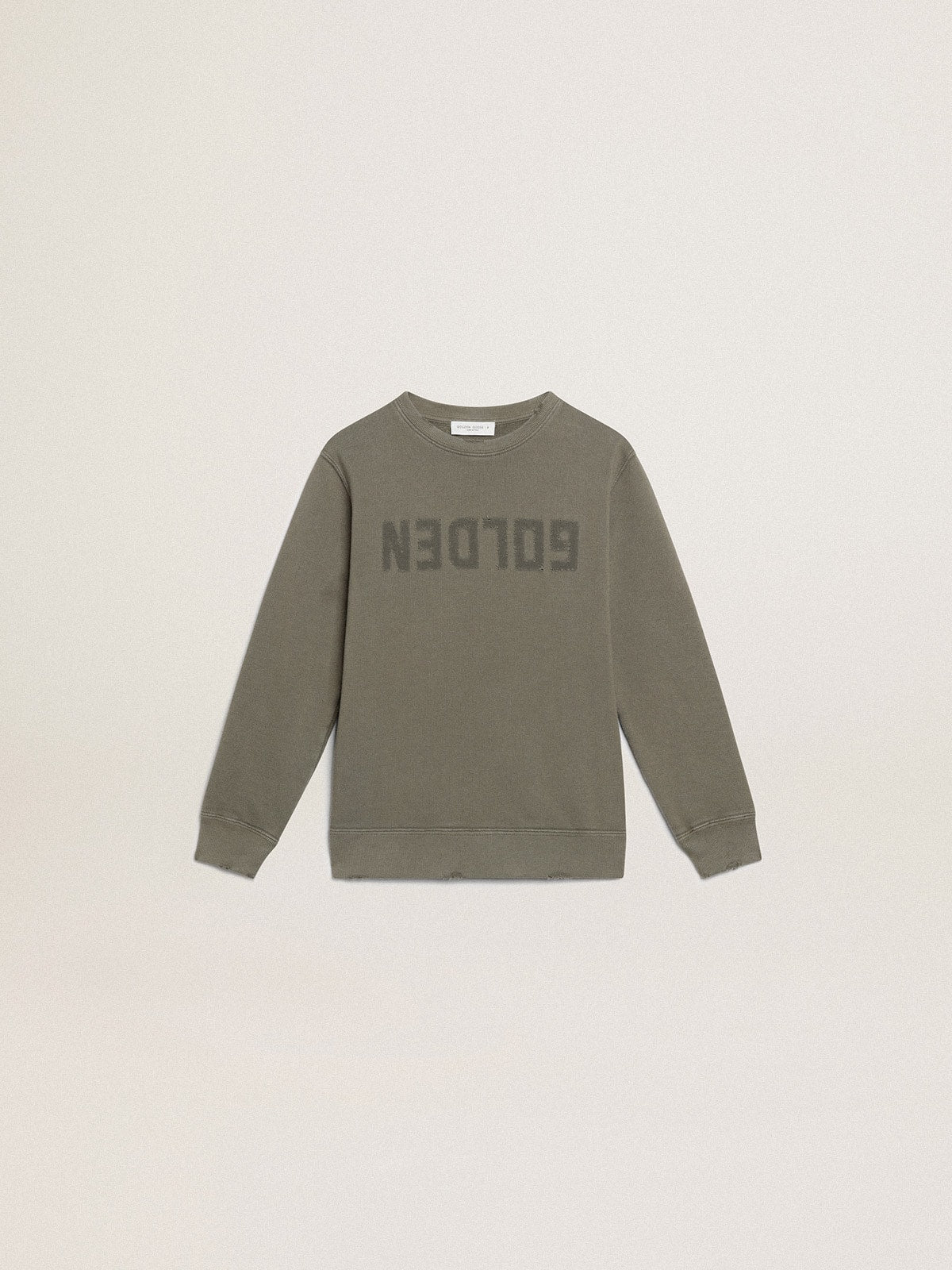 Distressed olive-green sweatshirt with Golden lettering on the front - Golden Goose Kids