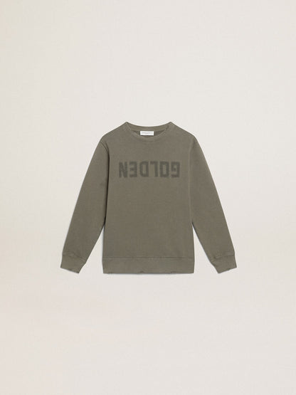 Distressed olive-green sweatshirt with Golden lettering on the front - Golden Goose Kids