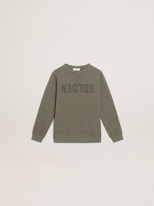 Distressed olive-green sweatshirt with Golden lettering on the front - Golden Goose Kids