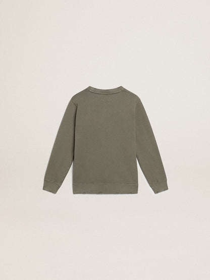 Distressed olive-green sweatshirt with Golden lettering on the front - Golden Goose Kids