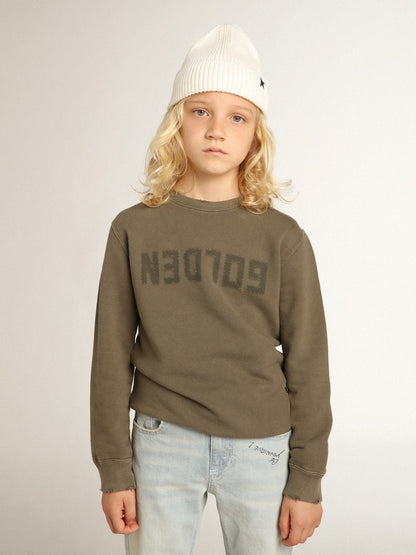 Distressed olive-green sweatshirt with Golden lettering on the front - Golden Goose Kids