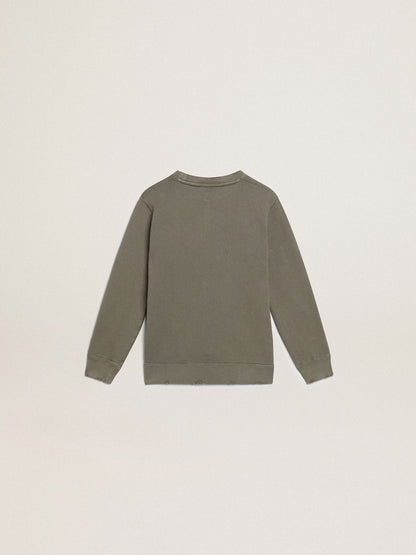 Distressed olive-green sweatshirt with Golden lettering on the front - Golden Goose Kids