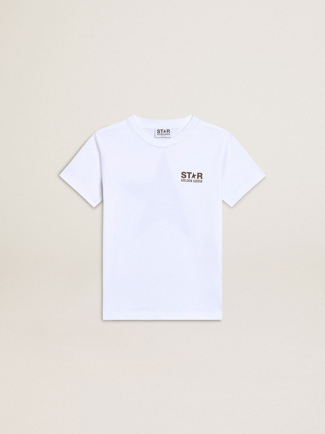 Boys' white T-shirt with contrasting dark green logo and star - Golden Goose Kids