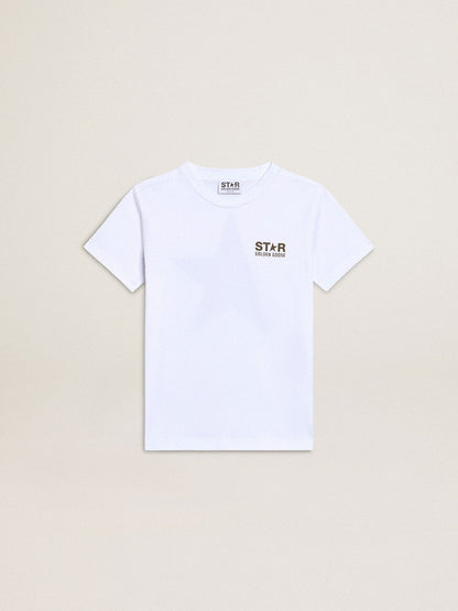 Boys' white T-shirt with contrasting dark green logo and star - Golden Goose Kids