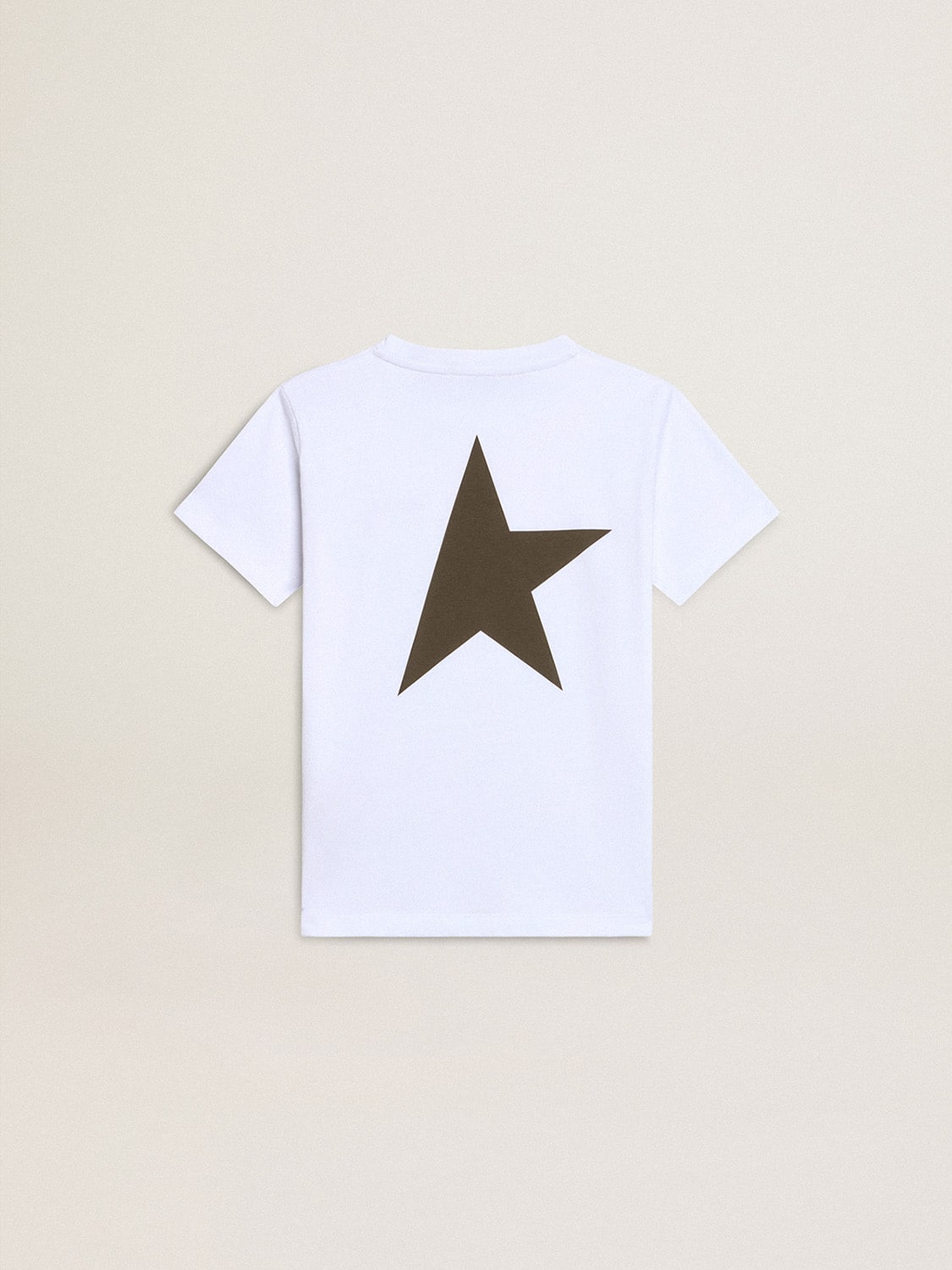 Boys' white T-shirt with contrasting dark green logo and star - Golden Goose Kids