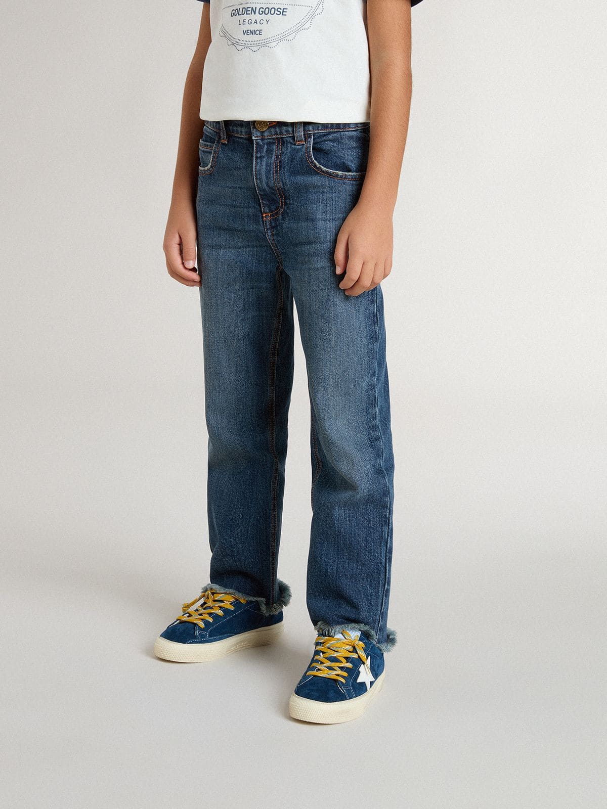 Boys' denim jeans with a raw edge and embroidery - Golden Goose Kids