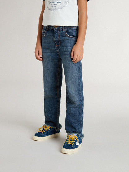 Boys' denim jeans with a raw edge and embroidery - Golden Goose Kids