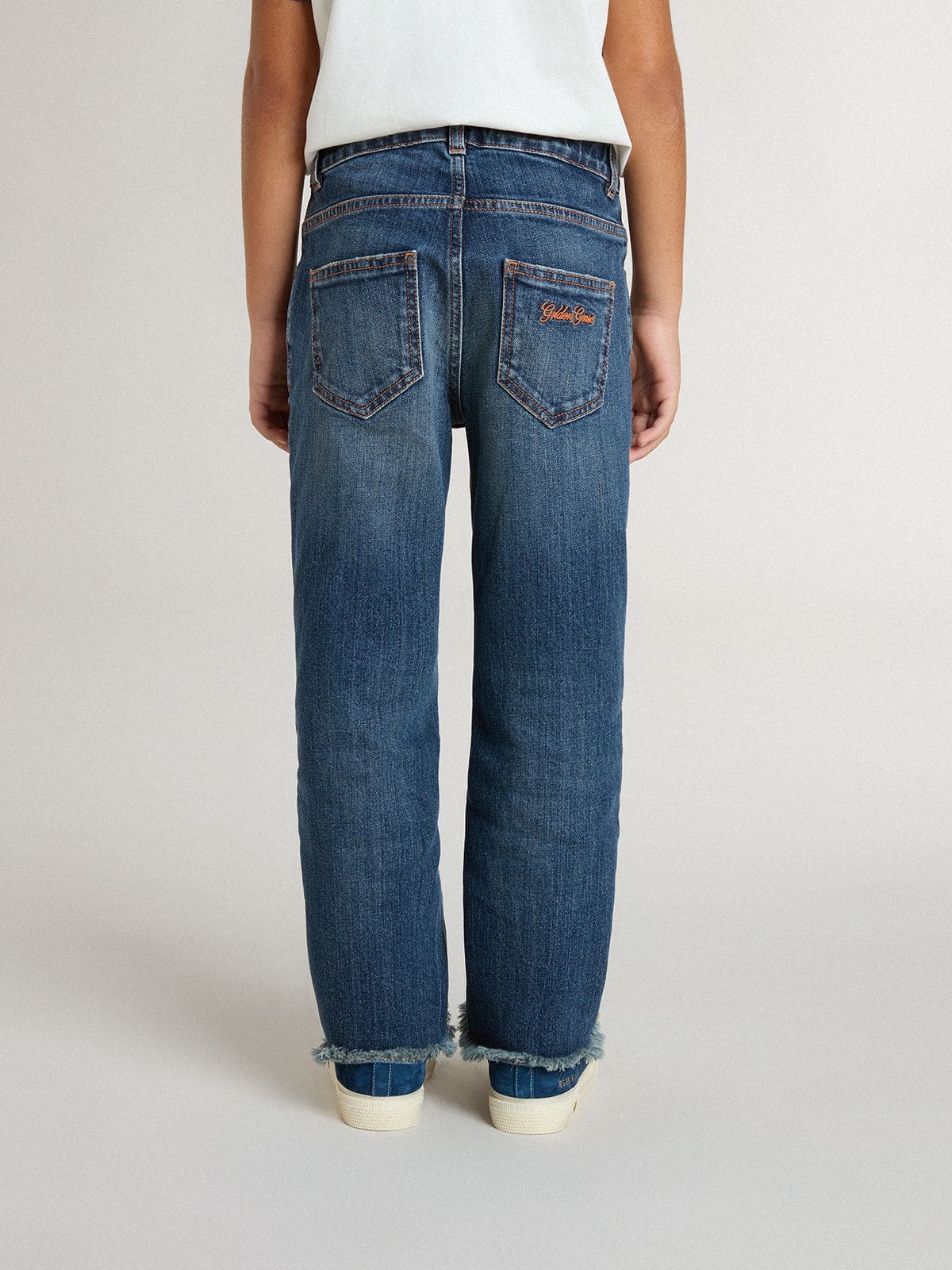 Boys' denim jeans with a raw edge and embroidery - Golden Goose Kids