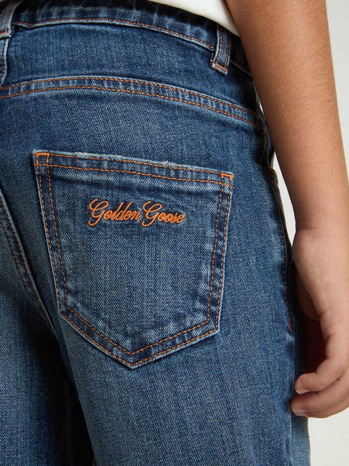 Boys' denim jeans with a raw edge and embroidery - Golden Goose Kids