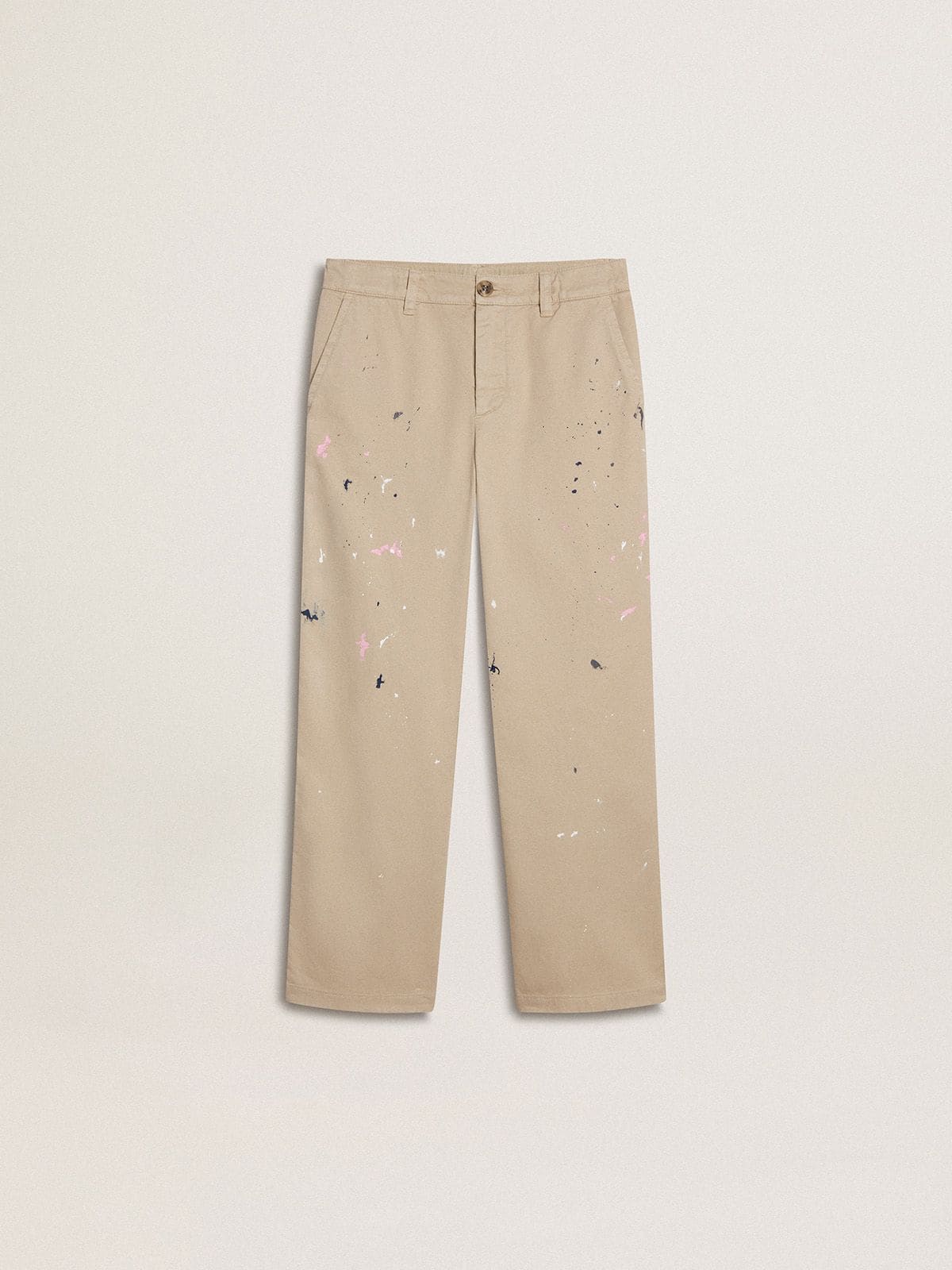 Kids’ beige chino pants with multicolor splashes - Golden Goose Kids