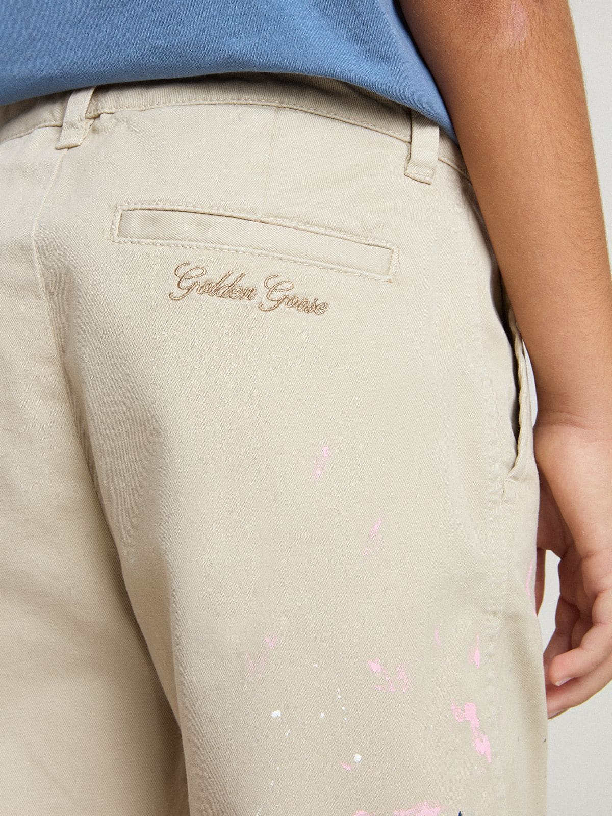 Kids’ beige chino pants with multicolor splashes - Golden Goose Kids