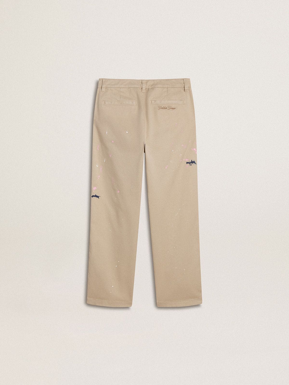 Kids’ beige chino pants with multicolor splashes - Golden Goose Kids