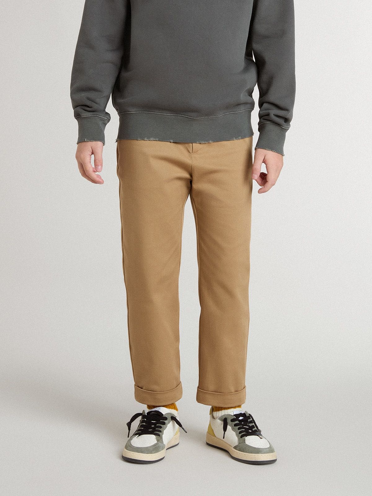 Kids’ chinos in tobacco-colored cotton - Golden Goose Kids
