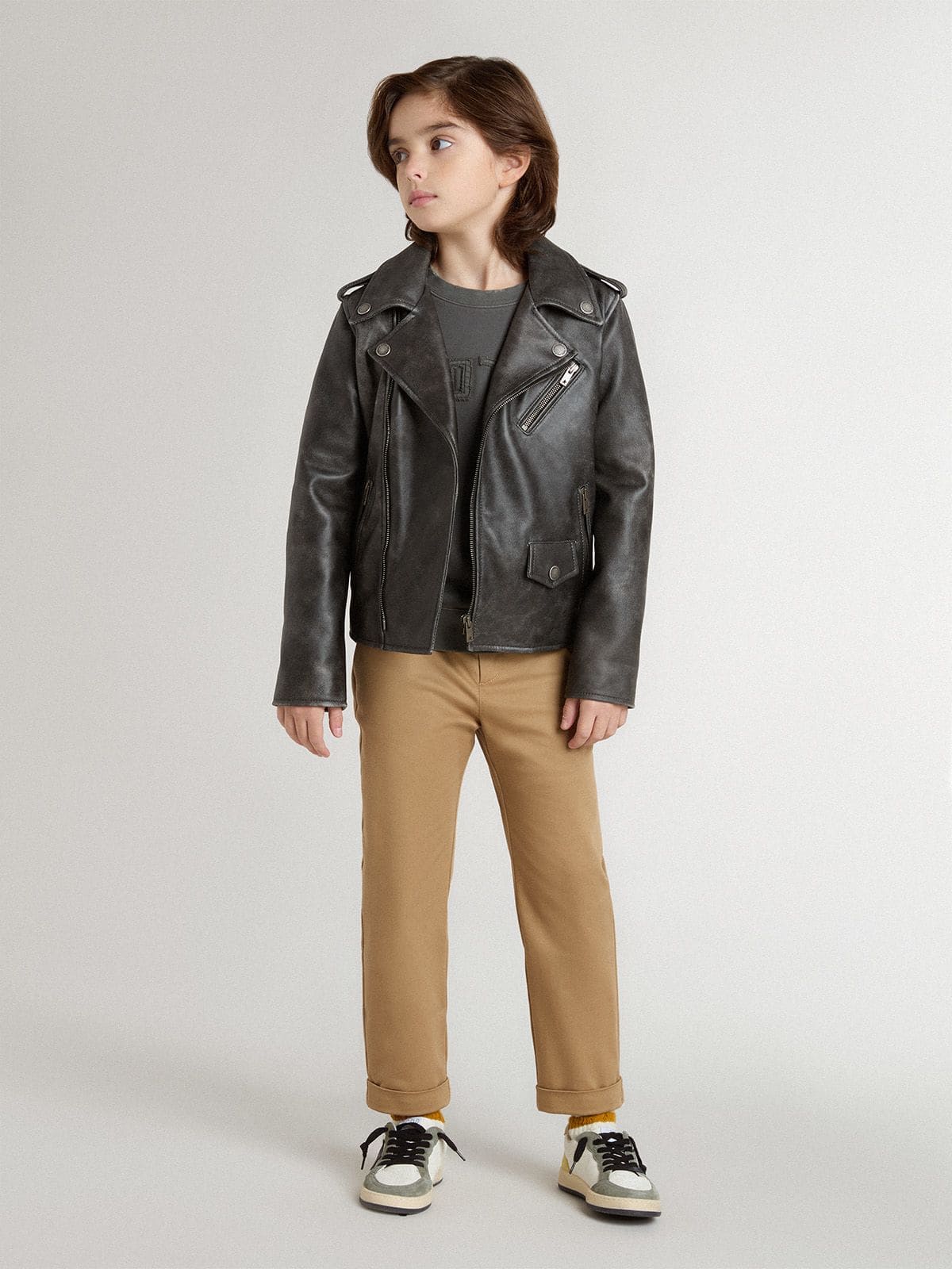 Kids’ chinos in tobacco-colored cotton - Golden Goose Kids
