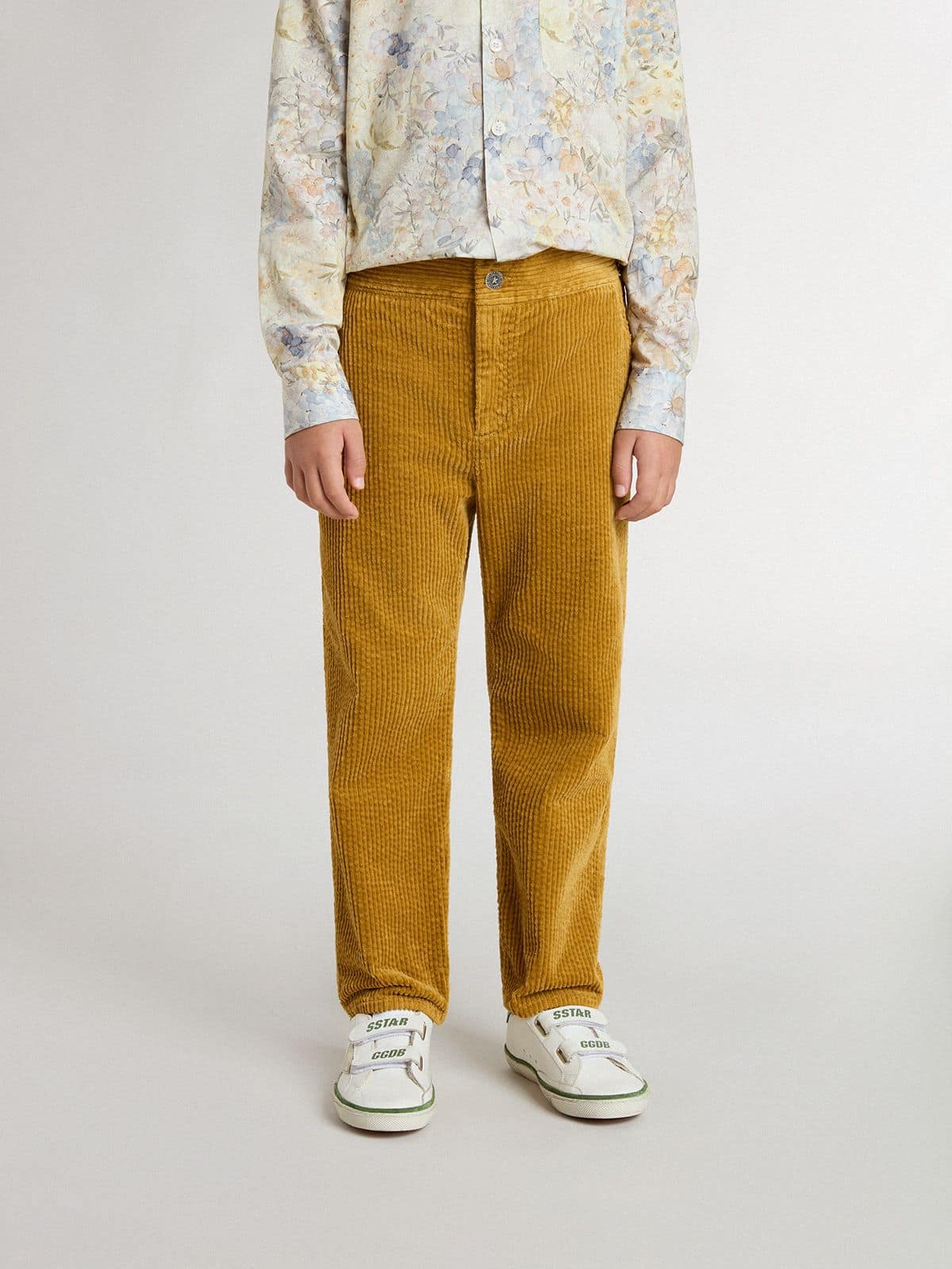 Boys' tobacco-colored chino pants with embroidery - Golden Goose Kids