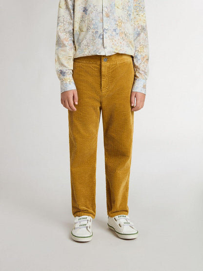 Boys' tobacco-colored chino pants with embroidery - Golden Goose Kids