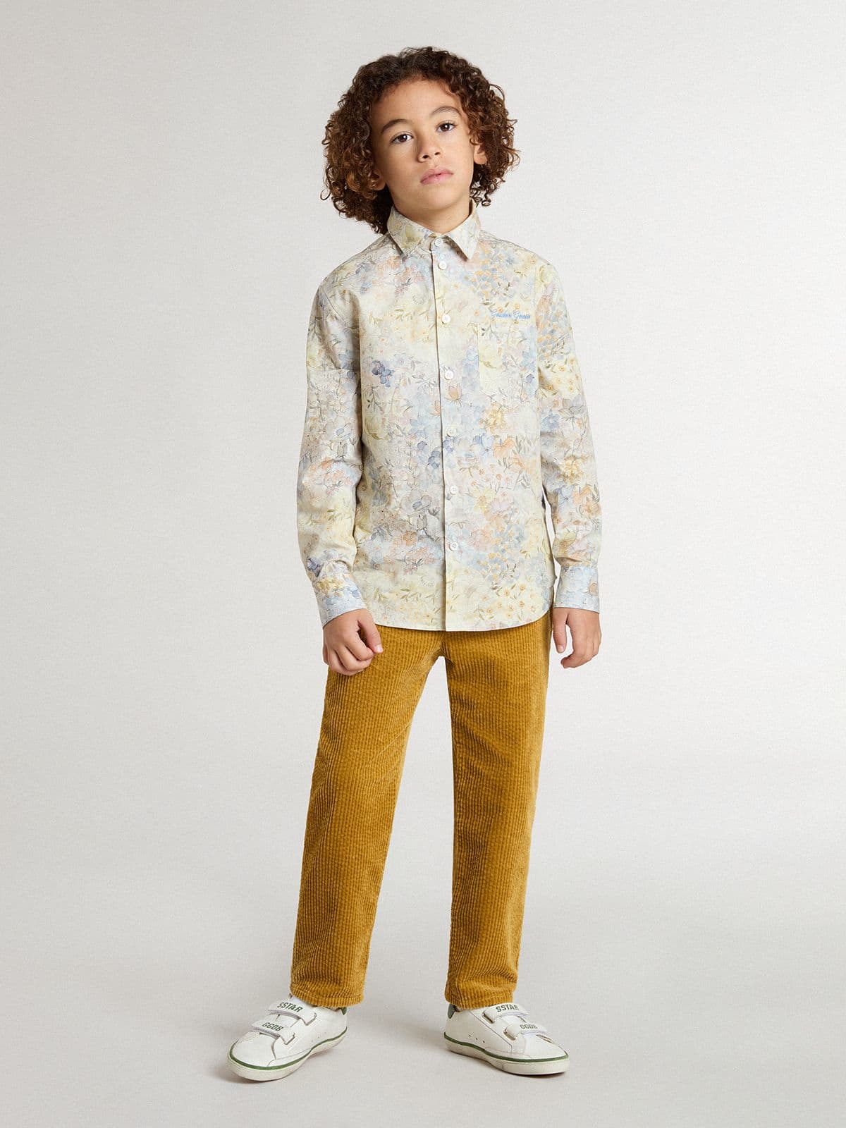 Boys' tobacco-colored chino pants with embroidery - Golden Goose Kids