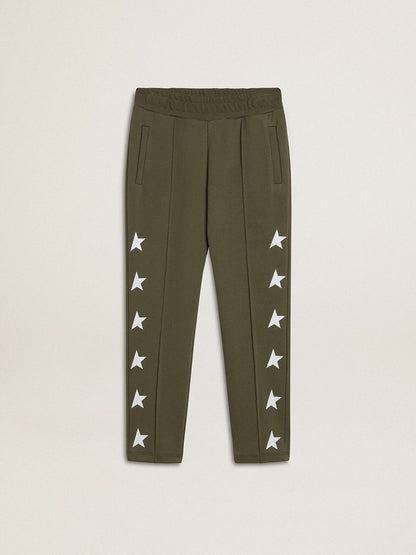Boys' military-green joggers with white stars - Golden Goose Kids
