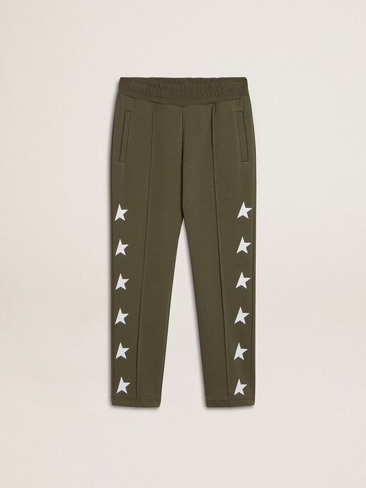 Boys' military-green joggers with white stars - Golden Goose Kids