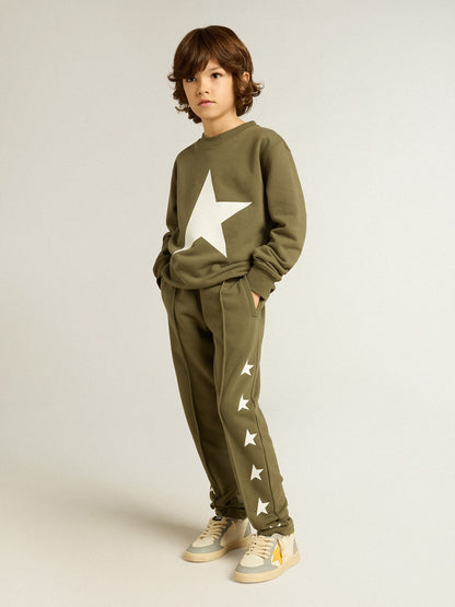 Boys' military-green joggers with white stars - Golden Goose Kids