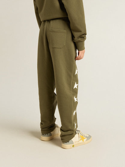 Boys' military-green joggers with white stars - Golden Goose Kids